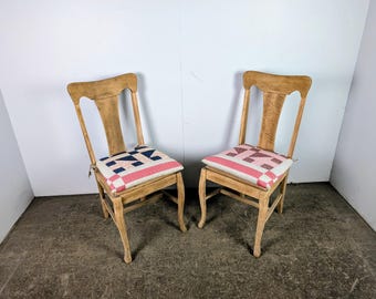 Pair Of Stripped Oak Wood Side Chairs # 196570 Shipping is not a 1.00 Shipping is not free please contact us before purchase Thanks
