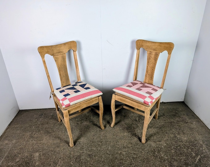 Pair Of Stripped Oak Wood Side Chairs # 196570 Shipping is not a 1.00 Shipping is not free please contact us before purchase Thanks