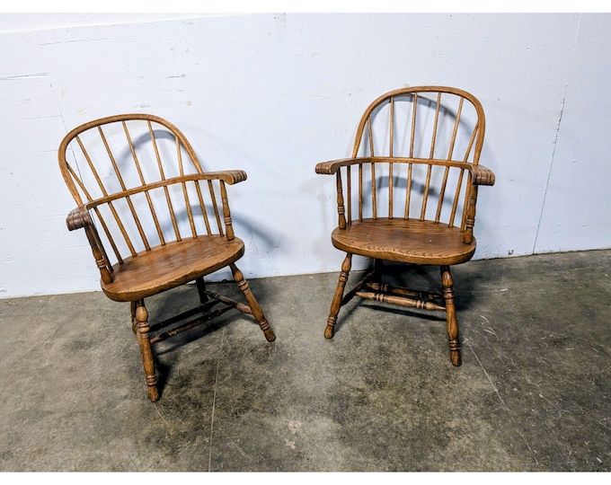 Pair Of 1920,s Oak Hoop Back Windsor Arm Chairs # 201344 Shipping is not a 1.00 Shipping is not free please contact us before purchase