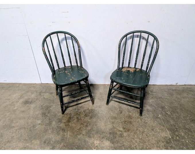 Pair Of 1890,s Oak Painted Bow Back Windsor Side Chairs # 201406 Shipping is not a 1.00 Shipping is not free please contact us