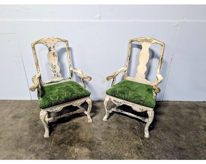 Pair Of 1840,s White Washed Arm Chairs # 200564 Shipping is not a 1.00 Shipping is not free please contact us before purchase Thanks