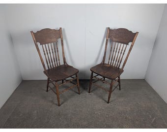 Pair Of 1920,s Oak Spindle Back Side Chairs # 196229 Shipping is not a 1.00 Shipping is not free please contact us before purchase Thanks
