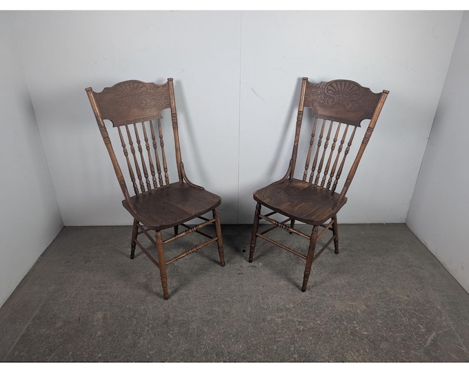 Pair Of 1920,s Oak Spindle Back Side Chairs # 196229 Shipping is not a 1.00 Shipping is not free please contact us before purchase Thanks