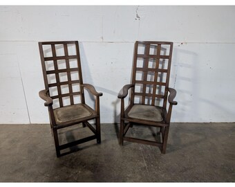 Pair Of Unusual 1940,s Mission Style Chairs # 196948 Shipping is not a 1.00 Shipping is not free please contact us before purchase Thanks