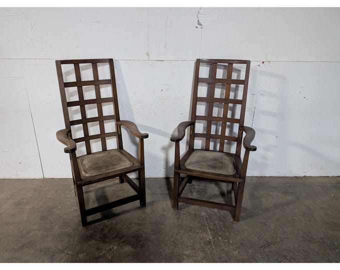 Pair Of Unusual 1940,s Mission Style Chairs # 196948 Shipping is not a 1.00 Shipping is not free please contact us before purchase Thanks