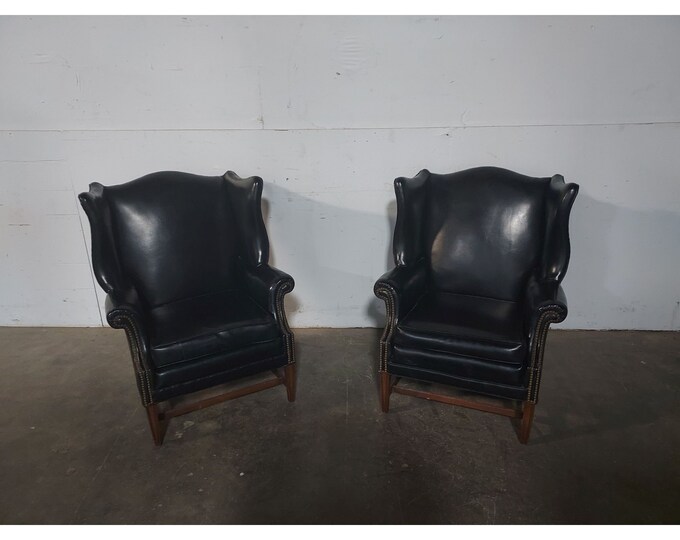 Pair Of 1940,s Leather Wing Back Chairs # 194308 Shipping is not free please conatct us before purchase Thanks