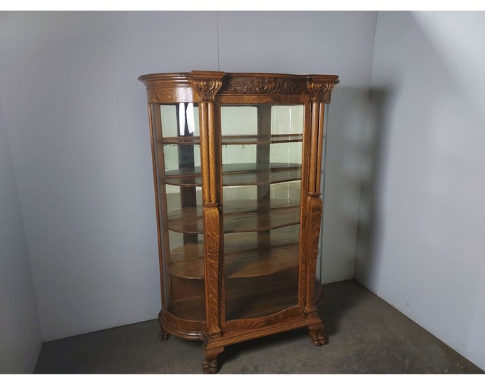 1920,s Oak Curved Glass Display Cabinet # 193956 Shipping is not free please conatct us before purchase Thanks