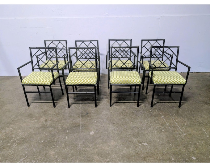 Set Of Eight Vintage Regency Style Metal Arm Chairs 1950,s # 200707 Shipping is not a 1.00 Shipping is not free please contact us