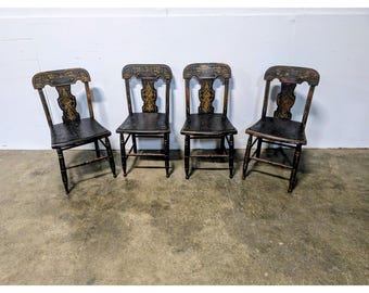 Set Of Four Mid 1800,s Paint Decorated Side Chairs # 200495 Shipping is not a 1.00 Shipping is not free please contact us before purchase