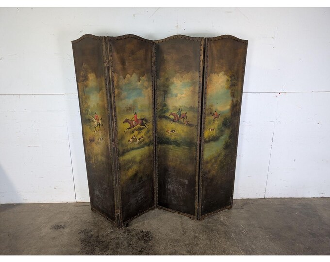Elegant 1890,s Four Panel Leather Screen # 197476 Shipping is not a 1.00 Shipping is not free please contact us before purchase Thanks