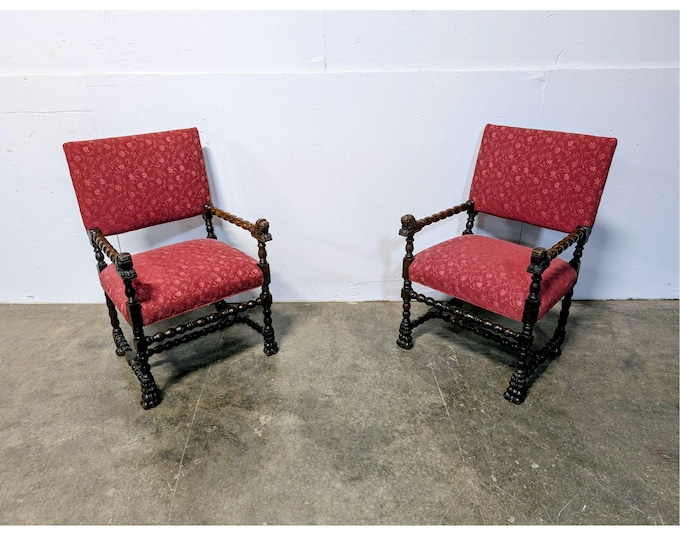 Pair Of 1830,s Renaissance Revival Arm Chairs # 200585 Shipping is not a 1.00 Shipping is not free please contact us before purchase Thanks