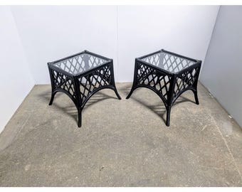 Pair Of 1950,s Rattan Glass Top Tables # 200493 Shipping is not a 1.00 Shipping is not free please contact us before purchase Thanks
