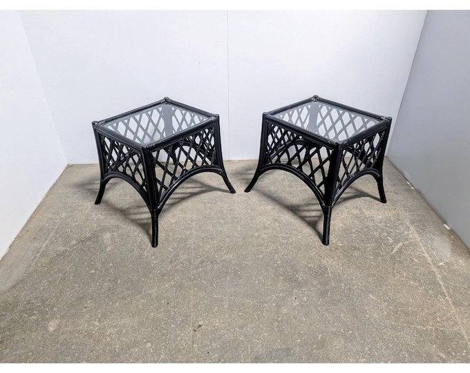 Pair Of 1950,s Rattan Glass Top Tables # 200493 Shipping is not a 1.00 Shipping is not free please contact us before purchase Thanks