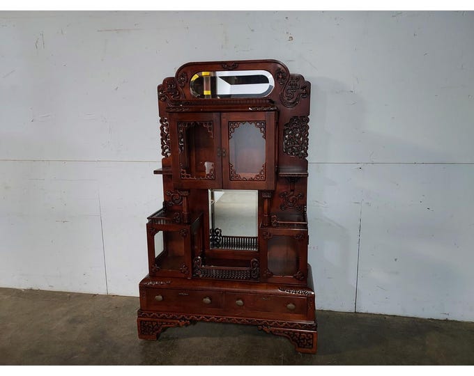 Unusual Elmwood Carved And Mirrored Display Cabinet # 195726 Shipping is not a 1.00 Shipping is not free please contact us before purchase