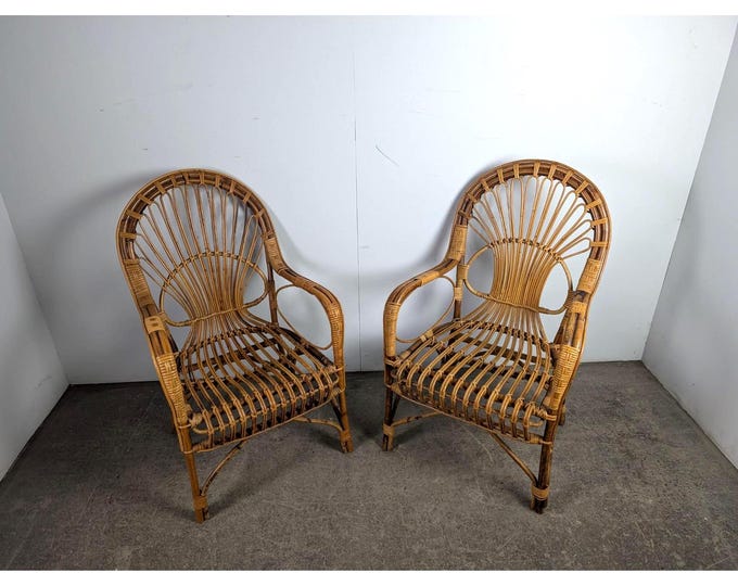 Elegant Pair Of 1940,s Split Reed/Rattan Chairs # 197233 Shipping is not a 1.00 Shipping is not free please contact us before purchase