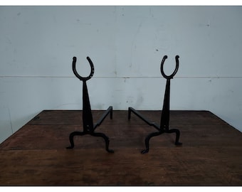 Pair Of Handforged And Irons With Horseshoe Design # 193140 Shipping is not a 1.00 Shipping is not free please contact us before purchase