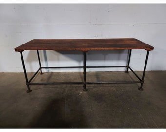 1900,s Work Table Top On A Custom Piping Leg Steel Base # 193073 Shipping is not free please conatct us before purchase Thanks