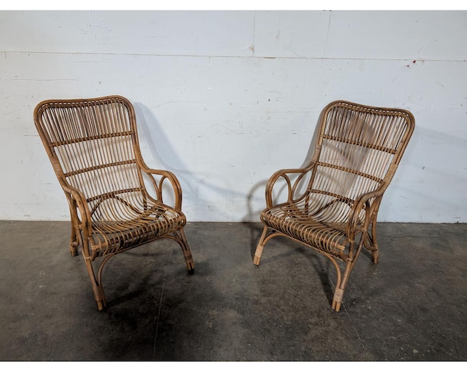 Pair Of High Back 1940,s Split Reed/Rattan Chairs # 197234 Shipping is not a 1.00 Shipping is not free please contact us before purchase