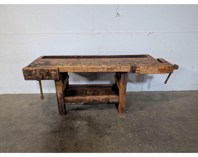 Late 1800,s Work Bench With Two Vices # 197339 Shipping is not a 1.00 Shipping is not free please contact us before purchase Thanks