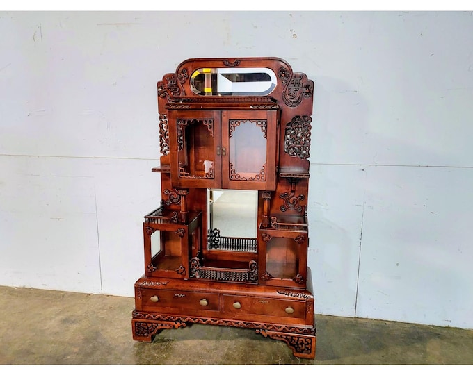 Unusual Elmwood Carved And Mirrored Display Cabinet # 195726 Shipping is not a 1.00 Shipping is not free please contact us before purchase