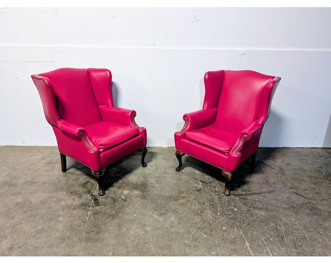 Pair Of 1920,s Leather Wingback Chairs # 199701 Shipping is not a 1.00 Shipping is not free please contact us before purchase Thanks