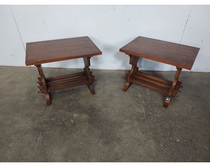 Pair Of Trestle Base Side Tables # 194387  Shipping is not free please conatct us before purchase Thanks