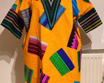 Ankara kaftan boubou-jurk: maxi-jurk met Afrikaanse print, losse pasvorm, Aso Oke-detail