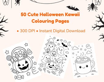 Halloween Kawaii Coloring Pages | Printable Kids Activity (Digital Download)