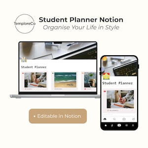 Digital Student Planner for Notion | Academic Template for Study, Classes & Assignments, Exam | Planning Wellness, Finance| Notion Template
