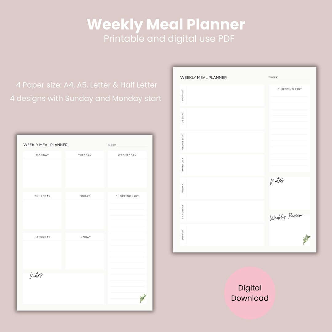 Minimal Weekly Meal Planner Printable: Sage & Plain Design (digital ...