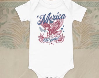 Merica 250 Cotton Onesie | Patriotic Eagle Independence Day Baby Bodysuit
