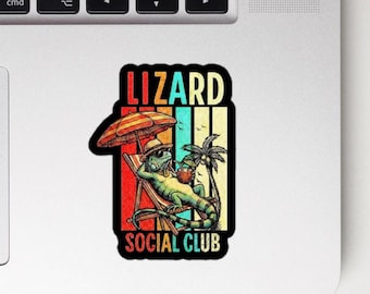Lizard Sticker with Social Club Chill Beach Vibe for Reptile Lover