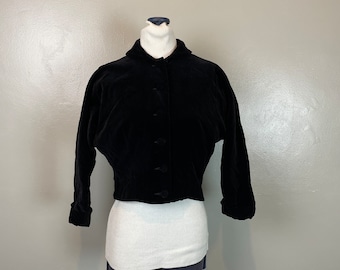 Black Velvet Jacket / 40’s / small - petite / cropped