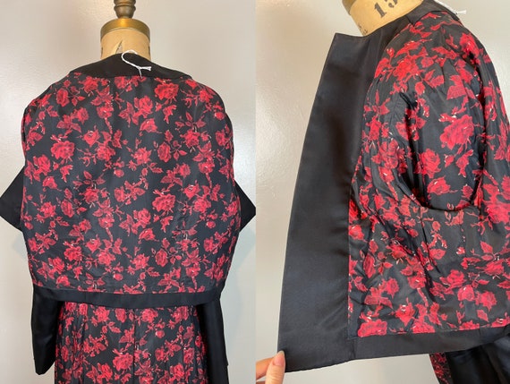 Red & Black Floral Dress and Jacket Set / 50’s / … - image 7