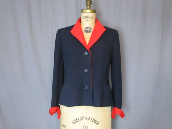 Navy Jacket w/ Red Lining / 50s / medium / coat bu
