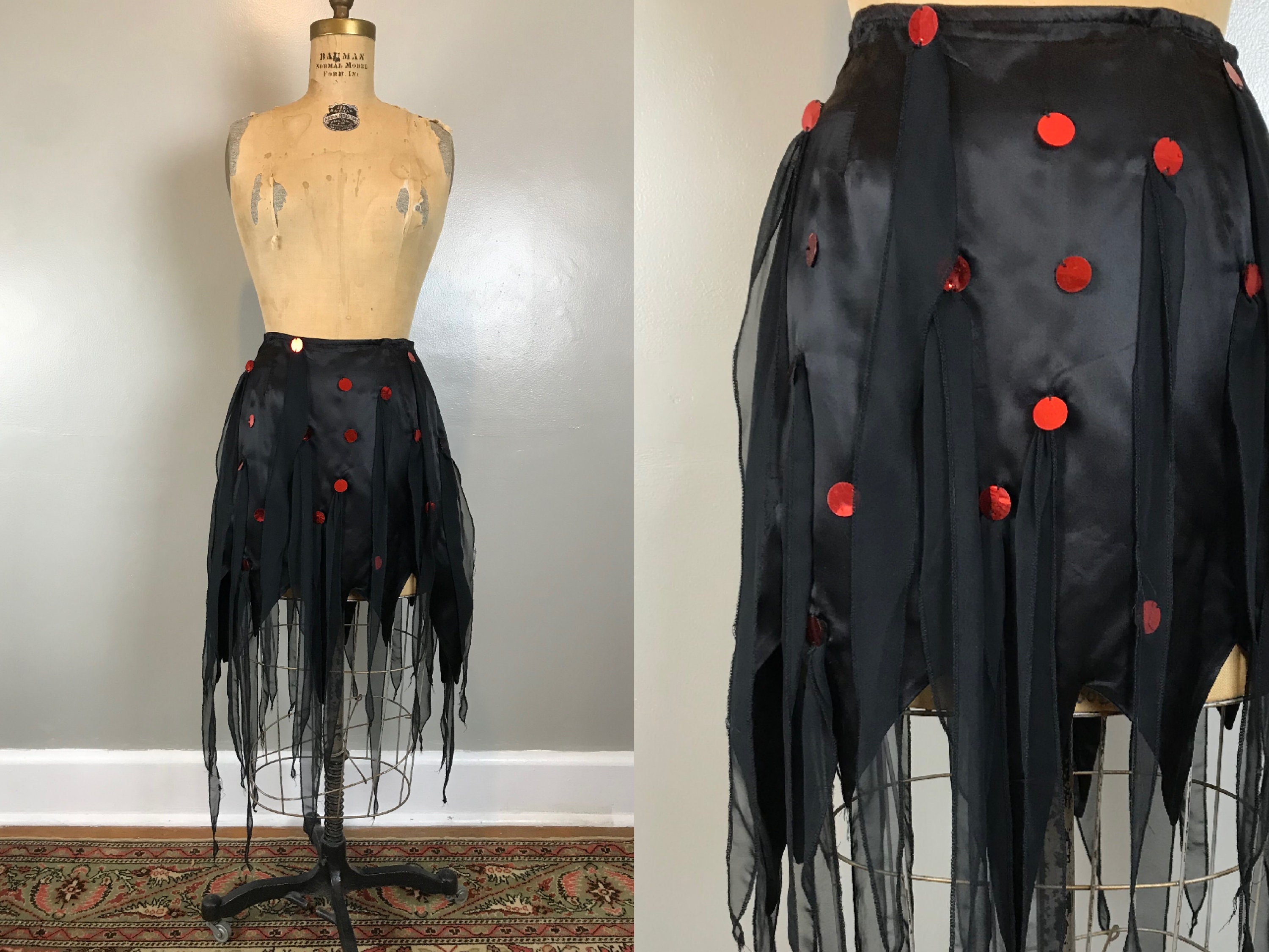 Witchy Jagged Black Sequined Mini Skirt 
