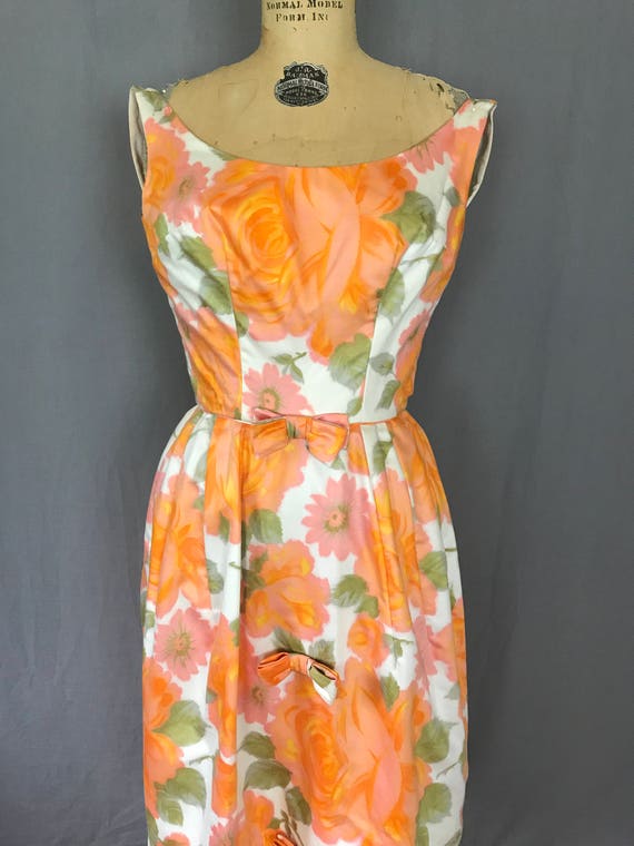 Sleeveless Orange Sorbet Floral Dress with Bows /… - image 4