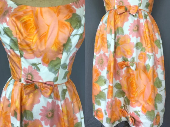 Sleeveless Orange Sorbet Floral Dress with Bows /… - image 2