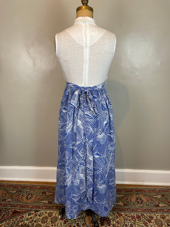 Blue & White Sleeveless Seashell Maxi Dress / 197… - image 4