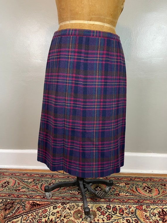 Purple Plaid Wool Wrap Skirt / 90's / medium - la… - image 10