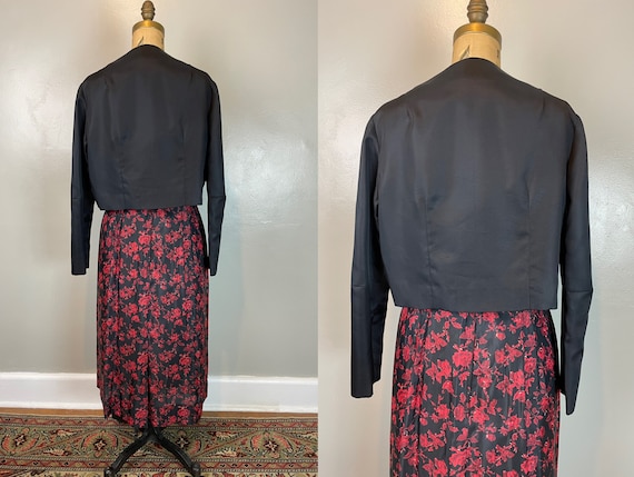 Red & Black Floral Dress and Jacket Set / 50’s / … - image 5