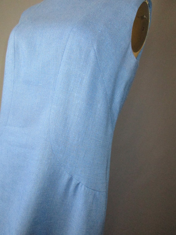 Sky Blue Sleeveless Shift Dress / 60's / large / … - image 2