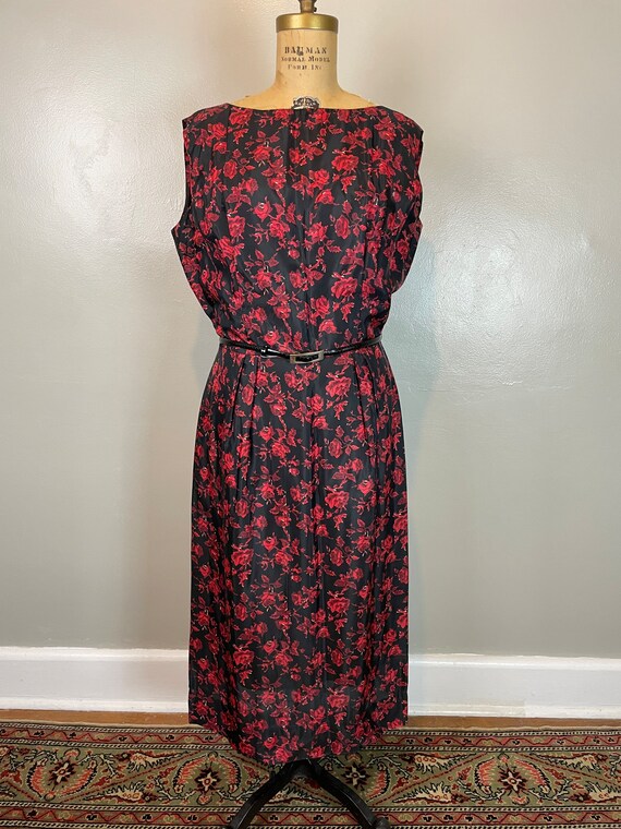 Red & Black Floral Dress and Jacket Set / 50’s / … - image 9