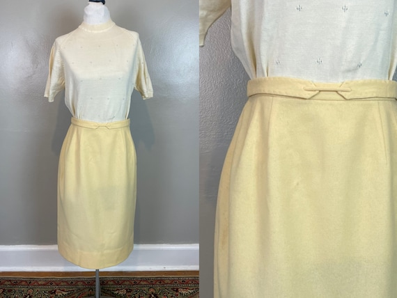 Pale Yellow Pencil Skirt / 50's - 60's / xs - sma… - image 1