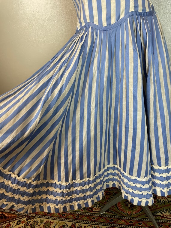 Blue & White Striped German Drop Waist Dress / 50… - image 7