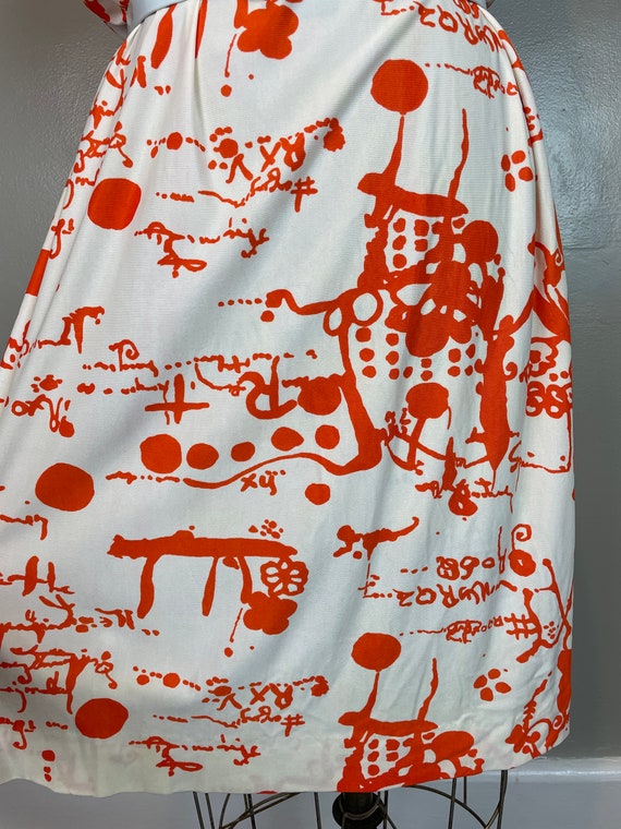 Orange & White Jersey Abstract Print Dress / 60's… - image 4