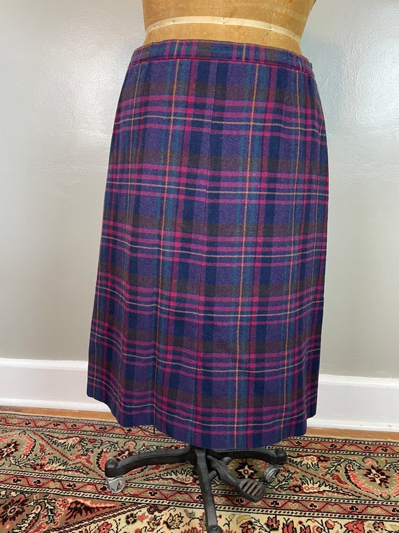 Purple Plaid Wool Wrap Skirt / 90's / medium - la… - image 4