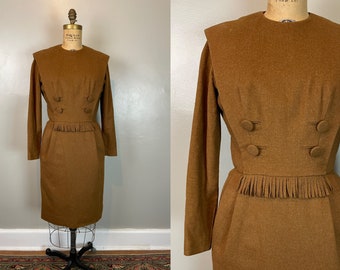 Long Sleeved Brown 'Western' Dress / 60s / small - medium / fringe thanksgiving halloween