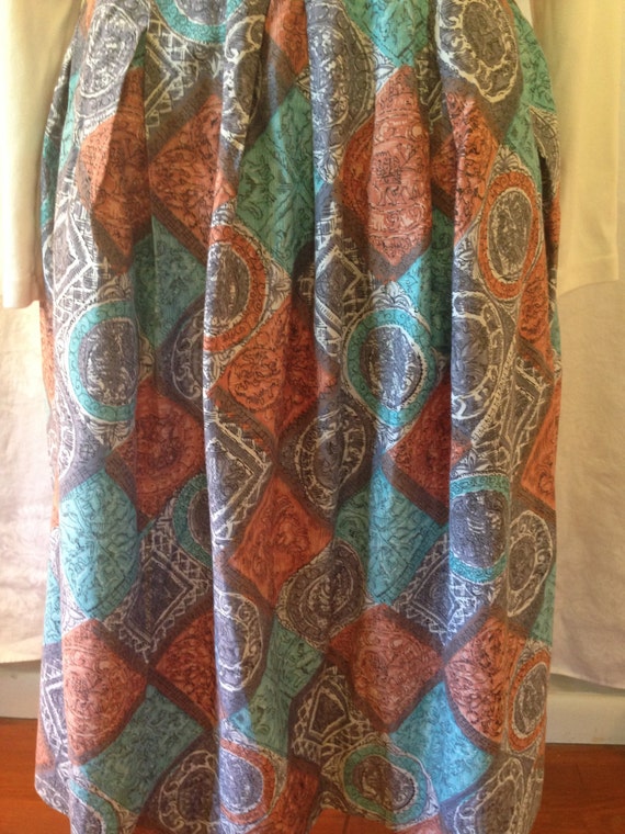 Turquoise & Orange Pleated Skirt / Small - Medium… - image 5
