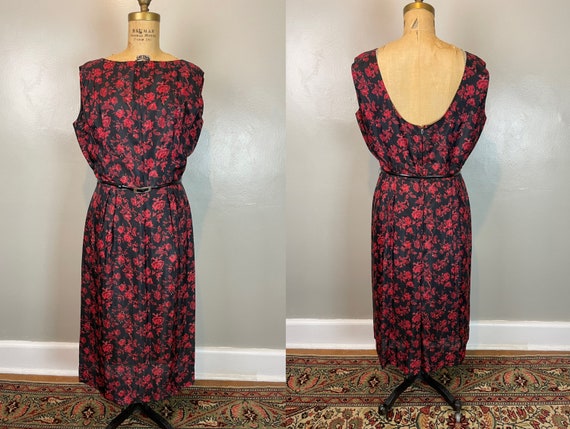 Red & Black Floral Dress and Jacket Set / 50’s / … - image 3